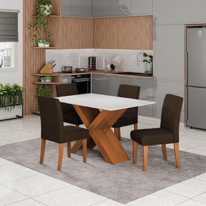 Imagem de Conjunto de Mesa Sala de Jantar Tampo com Vidro 1,36m Grécia 4 Cadeiras Trieste Dobuê