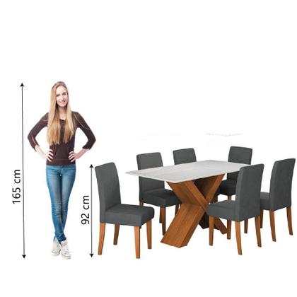 Imagem de Conjunto De Mesa Sala De Jantar Tampo Com Vidro 1,60m Grécia 6 Cadeiras Trieste Dobuê Madeirado/grafite