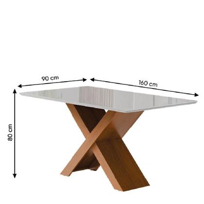 Imagem de Conjunto De Mesa Sala De Jantar Tampo Com Vidro 1,60m Grécia 6 Cadeiras Trieste Dobuê Madeirado/grafite