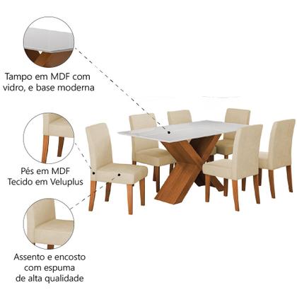 Imagem de Conjunto de Mesa Sala de Jantar Tampo com Vidro 1,60m Grécia 6 Cadeiras Trieste Dobuê