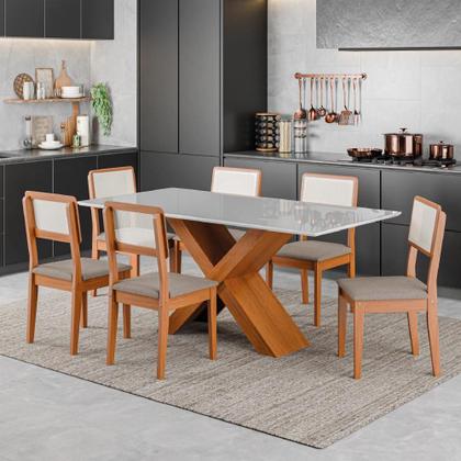 Imagem de Conjunto de Mesa Sala de Jantar Tampo com Vidro 1,80m Grécia 6 Cadeiras Santiago Dobuê