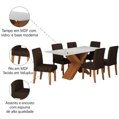 Imagem de Conjunto De Mesa Sala De Jantar Tampo Com Vidro 1,80m Grécia 6 Cadeiras Trieste Dobuê Madeirado/chocolate