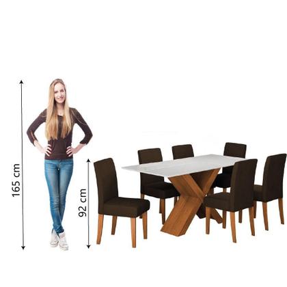 Imagem de Conjunto De Mesa Sala De Jantar Tampo Com Vidro 1,80m Grécia 6 Cadeiras Trieste Dobuê Madeirado/chocolate