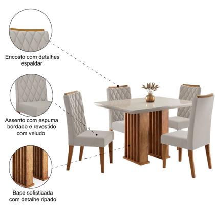 Imagem de Conjunto de Mesa Sala de Jantar Tampo com Vidro Mond 1,20m 4 Cadeiras Bele Veludo Viero