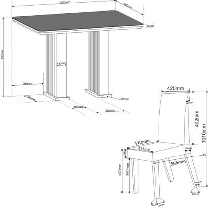 Imagem de Conjunto de Mesa Sala de Jantar Tampo com Vidro Mond 1,20m 4 Cadeiras Bele Veludo Viero