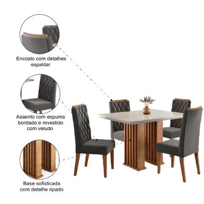 Imagem de Conjunto de Mesa Sala de Jantar Tampo com Vidro Mond 1,20m 4 Cadeiras Bele Veludo Viero