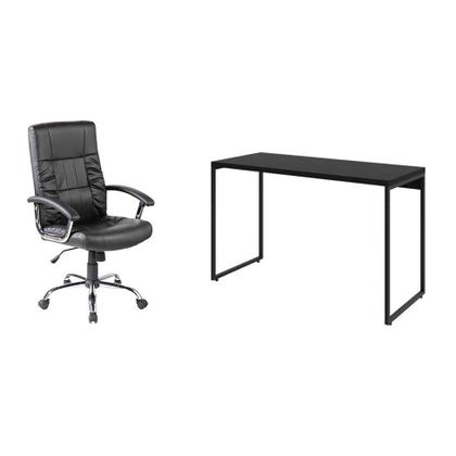 Imagem de Conjunto de Mesa Studio 120 cm com Cadeira de Escritório Presidente Giratória com Relax Office Plus Preta