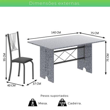 Imagem de Conjunto de Mesa Tampo de Granito Ocre com 6 Cadeiras Lorena Yescasa