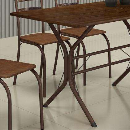 Imagem de Conjunto de Mesa Teixeira Macaé Cabo Frio com 6 cadeiras com encosto em Ratam tampo em pedra Marrom Madeirado