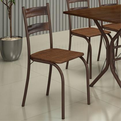 Imagem de Conjunto de Mesa Teixeira Macaé Cabo Frio com 6 cadeiras com encosto em Ratam tampo em pedra Marrom Madeirado