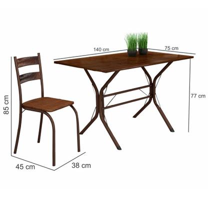 Imagem de Conjunto de Mesa Teixeira Macaé Cabo Frio com 6 cadeiras com encosto em Ratam tampo em pedra Marrom Madeirado