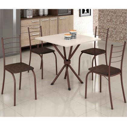 Imagem de Conjunto de Mesa Teixeira Rio Ipanema tampo de MDP na cor OFF WHITE com 4 cadeiras craqueadas marrom