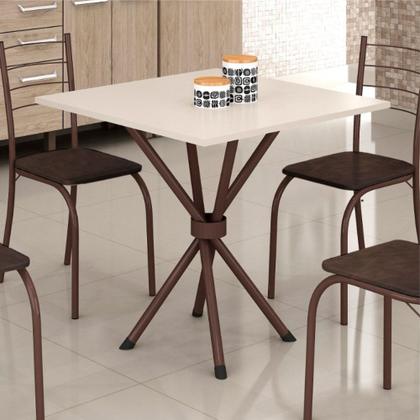 Imagem de Conjunto de Mesa Teixeira Rio Ipanema tampo de MDP na cor OFF WHITE com 4 cadeiras craqueadas marrom