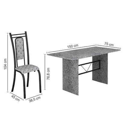 Imagem de Conjunto de Mesa Teixeira tampo e pés de granito ocre com 6 cadeiras craqueadas - Preto