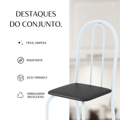 Imagem de Conjunto de Mesa Tubular 100x60cm Tampo em Granito com 4 Cadeiras Branco/Preto