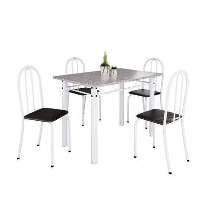 Imagem de Conjunto de Mesa Tubular 100x60cm Tampo em Granito com 4 Cadeiras Branco/Preto