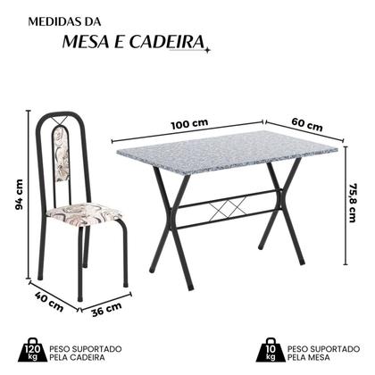 Imagem de Conjunto de Mesa Tubular 100x60cm Tampo em Granito Ocre com 4 Cadeiras Lívia