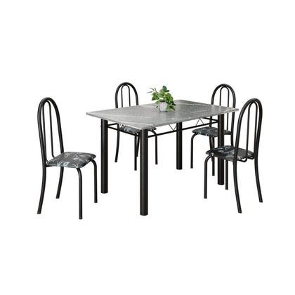 Imagem de Conjunto de Mesa Tubular 120cm x 75cm Tampo em Granito Topázio com 4 Cadeiras Iris Preto