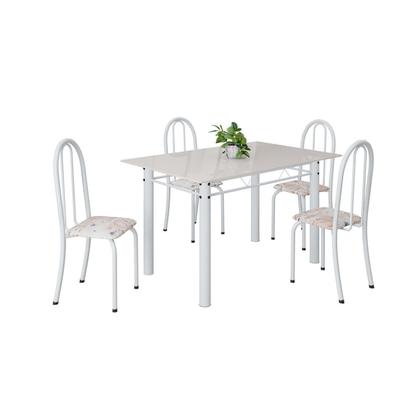 Imagem de Conjunto de Mesa Tubular 120cm x 75cm Tampo em Vidro com 4 Cadeiras Iris B Branco/Bege