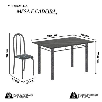 Imagem de Conjunto de Mesa Tubular 120x75cm Tampo em Ardósia Indiano com 4 Cadeiras Iris