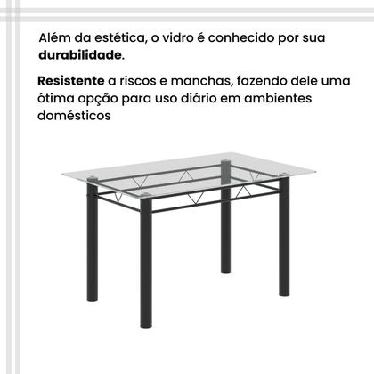 Imagem de Conjunto de Mesa Tubular 120x75cm Tampo em Vidro com 4 Cadeiras Iris B