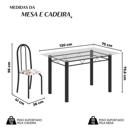 Imagem de Conjunto de Mesa Tubular 120x75cm Tampo em Vidro com 4 Cadeiras Iris B