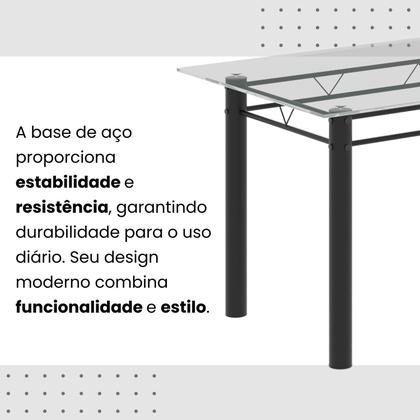 Imagem de Conjunto de Mesa Tubular 120x75cm Tampo em Vidro com 4 Cadeiras Iris B