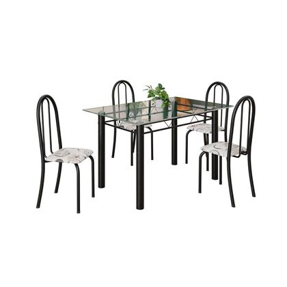 Imagem de Conjunto de Mesa Tubular 120x75cm Tampo em Vidro com 4 Cadeiras Iris B