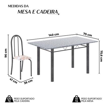 Imagem de Conjunto de Mesa Tubular 140cm X 75cm Tampo em Granito Ocre com 6 Cadeiras Iris B