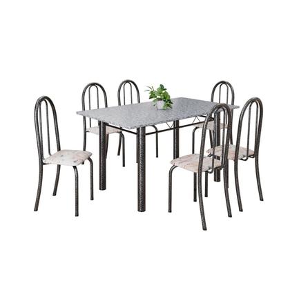 Imagem de Conjunto de Mesa Tubular 140cm X 75cm Tampo em Granito Ocre com 6 Cadeiras Iris B