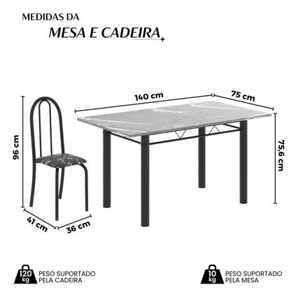 Imagem de Conjunto de Mesa Tubular 140cm X 75cm Tampo em Granito Topázio com 6 Cadeiras Iris B