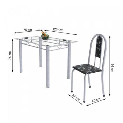 Imagem de Conjunto de Mesa Tubular 4 Cadeiras 120cm com Tampo de Vidro Iris