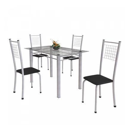 Imagem de Conjunto de Mesa Tubular 4 Cadeiras 120cm com Tampo de Vidro Iza