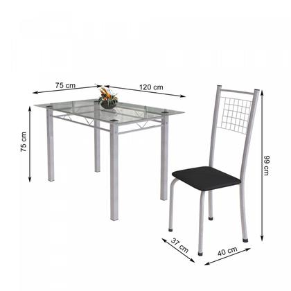 Imagem de Conjunto de Mesa Tubular 4 Cadeiras 120cm com Tampo de Vidro Iza