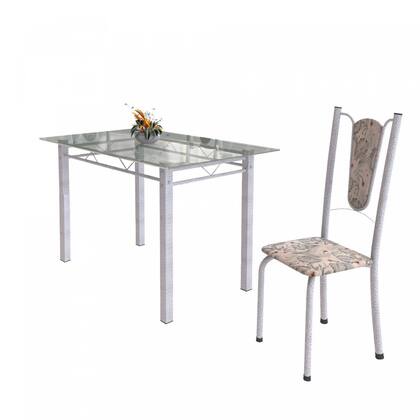 Imagem de Conjunto de Mesa Tubular 4 Cadeiras 120cm com Tampo de Vidro Melissa Branco/Botanic Cinza/Pérola