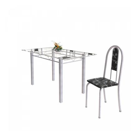 Imagem de Conjunto de Mesa Tubular 6 Cadeiras 140cm com Tampo de Vidro Iris Branco/Preto Floral/Pérola