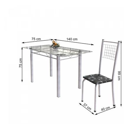 Imagem de Conjunto de Mesa Tubular 6 Cadeiras 140cm com Tampo de Vidro Iza