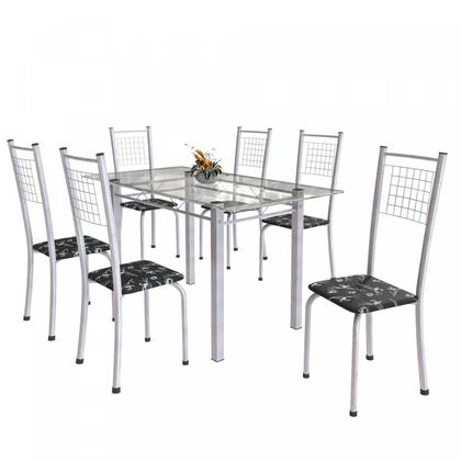 Imagem de Conjunto de Mesa Tubular 6 Cadeiras 140cm com Tampo de Vidro Iza