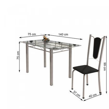 Imagem de Conjunto de Mesa Tubular 6 Cadeiras 140cm com Tampo de Vidro Melissa