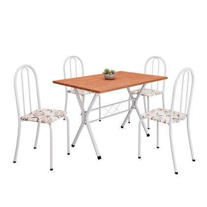 Imagem de Conjunto de Mesa Tubular 62 100x60cm Tampo em MDF com 4 Cadeiras Ane B Branco/Arabesco