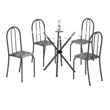 Imagem de Conjunto de Mesa Tubular 70x70cm Tampo de Vidro com 4 Cadeiras Ane B