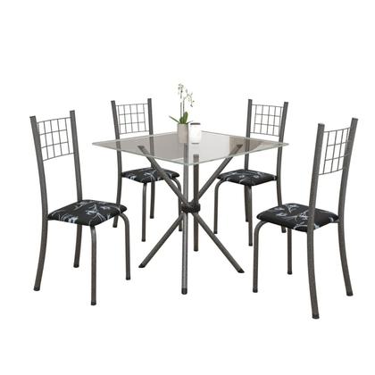 Imagem de Conjunto de Mesa Tubular 70x70cm Tampo em Vidro com 4 Cadeiras Dany