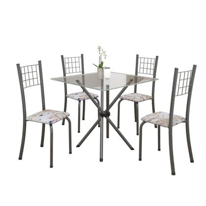 Imagem de Conjunto de Mesa Tubular 70x70cm Tampo em Vidro com 4 Cadeiras Dany Soma Móveis