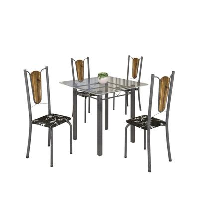 Imagem de Conjunto de Mesa Tubular 75x75cm Tampo de Vidro com 4 Cadeiras Júlia