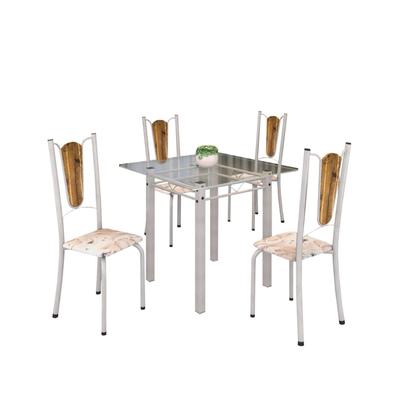 Imagem de Conjunto de Mesa Tubular 75x75cm Tampo de Vidro com 4 Cadeiras Júlia