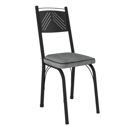 Imagem de Conjunto De Mesa Tubular Com 4 Cadeiras 151 Malva Tampo De Vidro 107cm SF Preto Fosco Assento Cinza Andorinha Artefamol