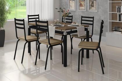 Imagem de Conjunto De Mesa Tubular Com 6 Cadeiras 118 Malva Tampo BP 136cm Preto Nature Assento Rattan Artefamol