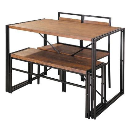 Imagem de Conjunto de Mesa Wooden com 1 Banco e 2 Cadeiras Preto e Amêndoa