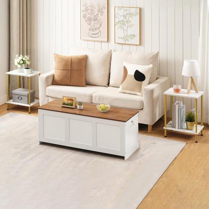 Imagem de Conjunto de mesas finais HOOBRO DM09BZP201 com prateleiras de armazenamento de 2 camadas