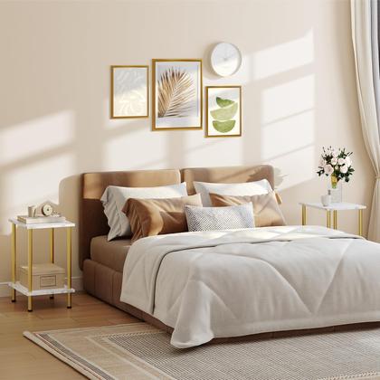 Imagem de Conjunto de mesas finais HOOBRO DM09BZP201 com prateleiras de armazenamento de 2 camadas